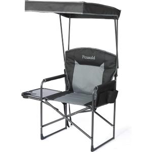 Oversized Camping Chairs with Canopy Foldable Directors Chair with Side Table & Pockets Portable Adults Heavy Duty Outdoor Folding Chairs for Lawn, Beach, Picnic, Sports and Fishing, Supports 500lbs
