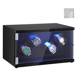 VEVOR Watch Winder, Rotating Watch Box for High-End Automatic Watches, 4 Watch Winder Case with Quiet Japanese Motors, LED Light, Adjustable Direction and Speed, Multi Modes