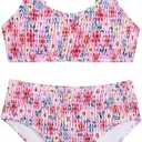 SOLY HUX Girl's Floral Print Bikini Set Spaghetti Strap Smocked Bathing Suit Two Piece Swimsuit 10y