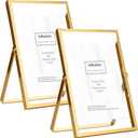 4x6'' Gold Floating Frame Set of 2, For Photo Sizes (2x3'', 3.5x 5''), Plated Metal Frames for Tabletop/Shelf Display, Wedding, Christmas,Birthady, Home or Office Decoration Frames Silver.