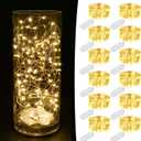 MUMUXI 12 Pack 7.2ft Fairy Lights Battery Operated String Lights, 20 Mini Battery Powered LEDs for Centerpiece Table Decorations, Wedding Party Mason Jar Christmas, Silver Wire Warm White