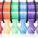 MIKA3D Dual Color 1.75mm 3D Printer Filament Bundle, Silk PLA 6 Spools Pack - White Red, Orange, Green, Blue, Purple, Black - 3D Printing PLA 250g X 6 Spools