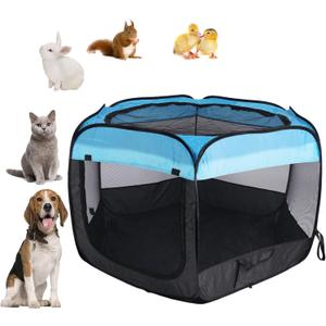 Portable Dog Playpen Cat Tent,Pop Up Playpen for Small Middle Dogs Cats Pet Tent Playground,Indoor Outdoor,37x37x24,Blue/Black,1Pack