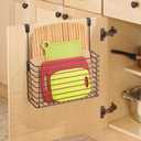 mDesign Over The Cupboard Hanging Storage Basket Metal Bakeware Organiser and Cutting Board Holder Excellent Kitchen Storage Solution Bronze
