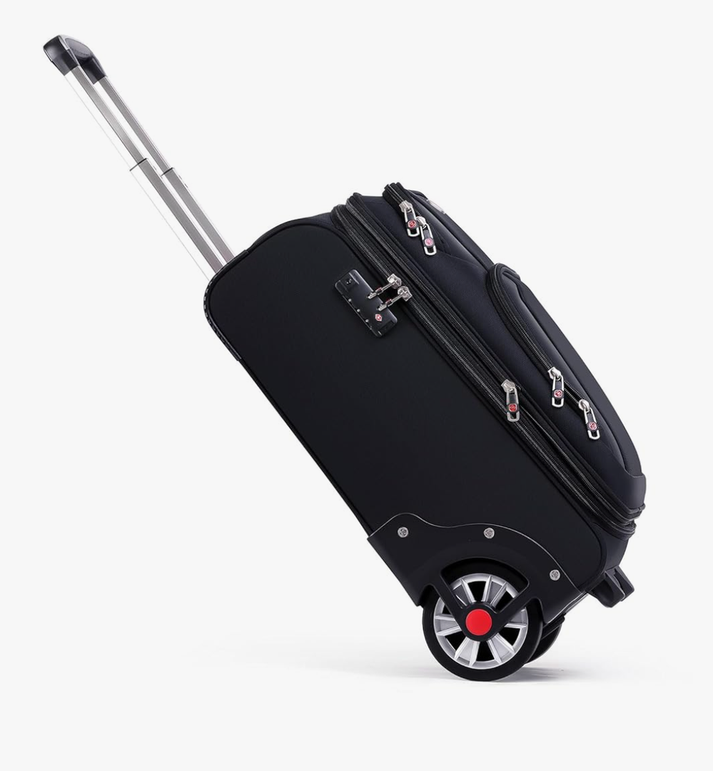 Softside Expandable Luggage with Large Steel Wheels Carry-On Luggage Suicase (Black, 21-Inch)
