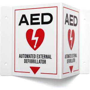 AED Wall Mount Sign 2-Pack | 3D Projecting Automated External Defibrillator Safety Signage for the Workplace, 6" x 8" x 4"