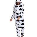 Hundredmore Unisex Adult Cow Onesie Pajamas, Men Women One Piece Cartoon Halloween Animal Costume, XL