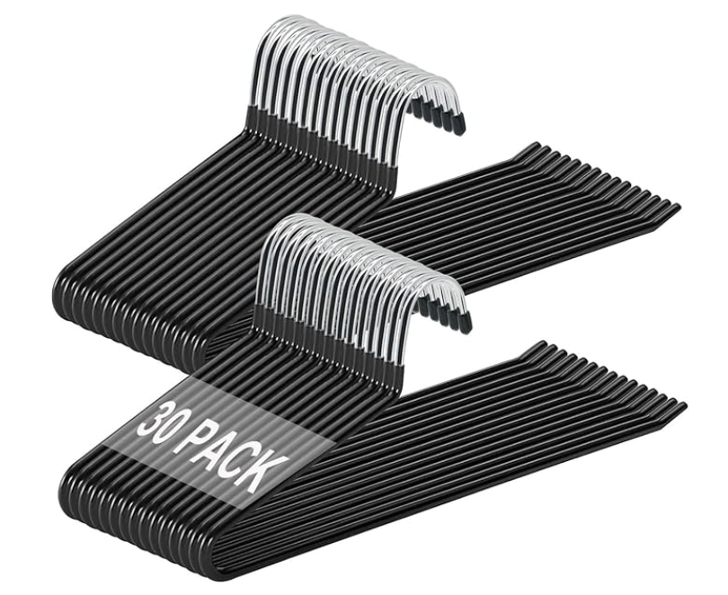 devesanter Pants Hanger, 30 Pack Space Saving Open-Ended Metal Pants Hanger, Non Slip Trousers Slack Hangers Organizers for Pants Jeans Slacks Scarf Trousers Ties, (Black)