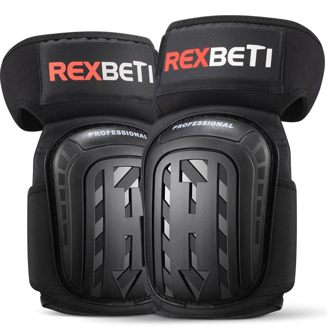 REXBETI Knee Pads for Work, Construction Knee Pads for Men, Heavy Duty Comfortable Anti-slip Foam Gel Knee Pads for Gardening Flooring and Cleaning, Strong Stretchable Straps, Black 