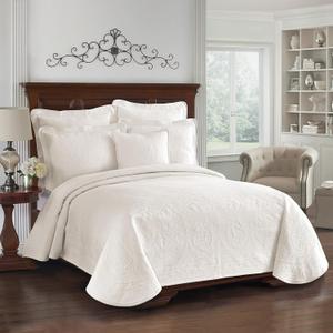 King Charles Modern Farmhouse Floral Matelasse Coverlet, 100% Cotton Breathable Bedding, Full/Queen, Ivory