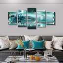 LUDUHU Extra Large Orchid Flowers Canvas Print - Abstract Turquoise Floral Wall Art Painting Decor for Home Decoration Artwork Picture Bedroom Green Floral (A,Oversize 80x40inch)