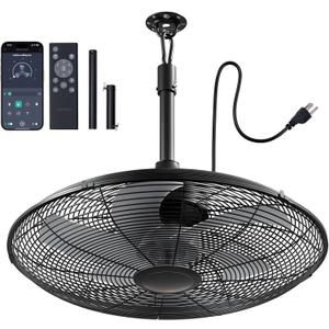 addlon Outdoor Fans for Patios, 20 inch IP65 Waterproof Gazebo Fan Remote&APP Control, 6 Speeds, Quiet, DC Motor, Plug in Ceiling Fan with Hook Hanging Caged Fan for Pergola Porch Canopy Backyard