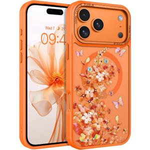 DOMAVER for iPhone 17 Pro Max Case, Magnetic Phone Case for iPhone 17 Pro Max [Compatible with MagSafe] Slim Fit Flowers Floral Design Shockproof Protective Bumper Women Girls Cover, Butterfly