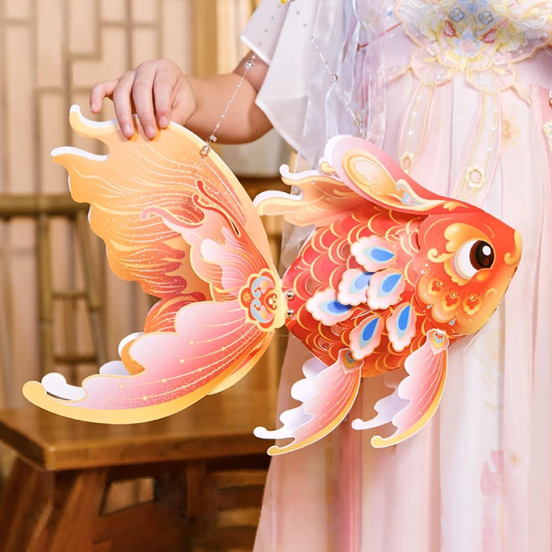 Chinese New Year Lantern 2025 Festival DIY Craft Hand Held Fish Lanterns for Spring Festival Home Decoration Mid-Autumn Hanfu Cosplay