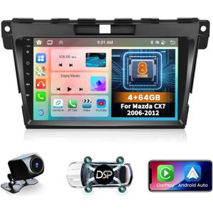 Hikity for Mazda CX7 2006-2012 Radio, 8 Core 4+64GB Android Car Stereo 9 Inch IPS Touchscreen Car Radio with Wireless Carplay Android Auto 59UI GPS WiFi 32EQ DSP Backup Camrea