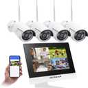 2K Wireless Security Camera System Outdoor with 10.1" Monitor, 4pcs 3MP Wired Plug-in Powered Cameras 2-Way Audio, No Monthly Fees, Night Vision, Motion Detection Surveillance (No Hard Drive)