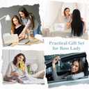 Blue 7 Pcs Boss Gift Sets for Women Her Lady Christmas Thank You Gift Best Boss 16oz Glass Cup Makeup Bag Keychain A6 Notepad with 3 Ballpoints Pen for Female Lady Bestie Coworker Birthday