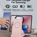5 in 1 Wireless Charger for Samsung, Wireless Charging Station for Multiple Devices, Fast Charger Stand for Samsung Galaxy S26 Ultra S25 S24 S23 S22 Note 20 10 Z Fold 7 6 Galaxy Watch 7 6 5 Buds, Pink