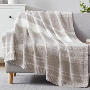 WRENGONGE Taupe Throw Blanket, 50x70 Soft Cozy Striped Throw Blankets for Couch, Sofa, Bed, Travel, Lightweight Fluffy Warm Plush Decorative Blankets for Women, Men Gift, Throw-XL
