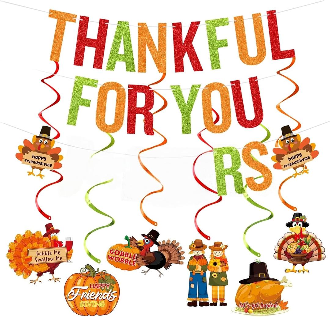 Thankful for You Banner Funny Thanksgiving Banner, Funny Friendsgiving banner Party Decorations for Thanksgiving Party Font Porch Fireplace Home Decor