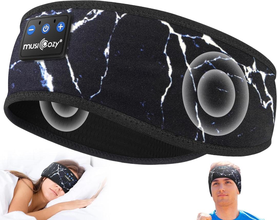 MUSICOZY Sleep Headphones Bluetooth 5.4 Headband, Wireless Earphones Music Sleep Earbuds Sleeping Eye Mask with HD Stereo Speakers for Workout Running Travel Yoga, Ideal Gifts (Marbling Black)