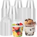 Lamosi 300 Pack 9 oz Clear Plastic Cups with Lids, Disposable Cups with No Hole Dome Lids, Ideal for Ice Cream, Cold Drinks, Fruit, Dessert, Yogurt Parfait