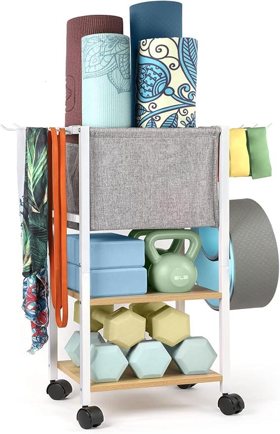 Weight Rack Dumbbell Rack Garage Storage Organization Garage Shelving Yoga Mat Storage Rack Home Gym Equipment Workout Equipment Storage Organizer Yoga Mat Holder Gym Essentials Women Men Fitness, white, 12"D x 15"W x 31.5"H