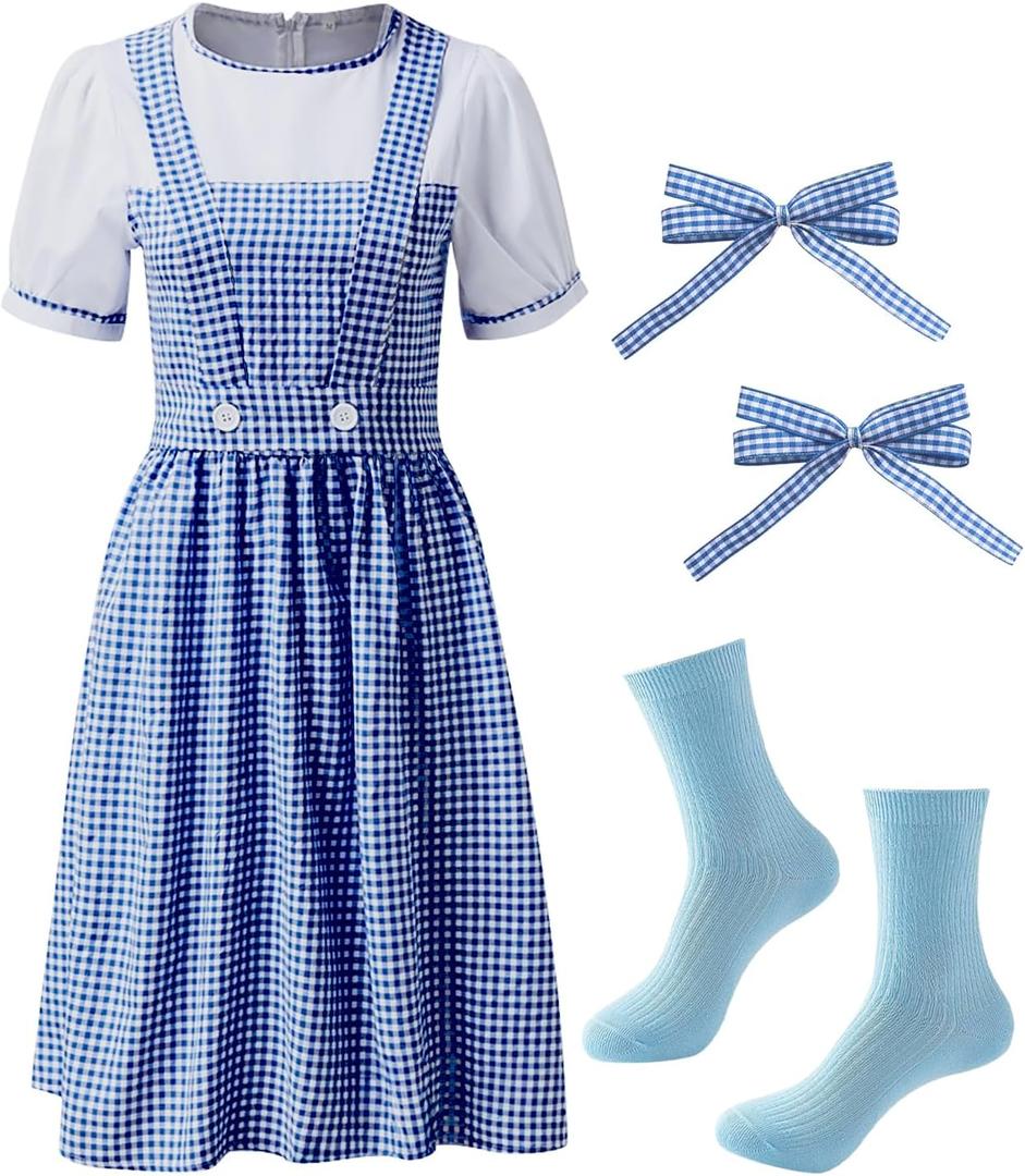 IMISHM Women's Long Blue Gingham Dress Halloween Women's Character Costumes Outfits Accessories, XL
