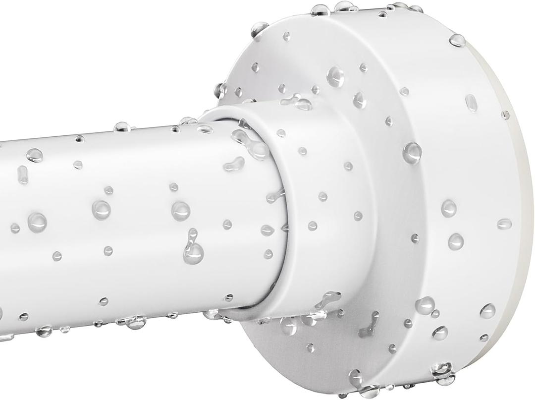 White Shower Curtain Rod 34-82 Inches(2.8-6.8ft) Adjustable Shower Rod No Drilling Non-slip Never Rust Shower Tension Rod for Bathroom Bedroom Windows Outdoor Garden
