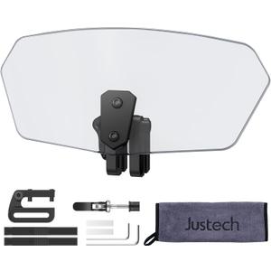 Justech Universal Motorcycle Windshield, Adjustable Wind Deflector Clip On Windshield Extension Spoiler Wind Air Deflector for Kawasaki BMW Triumph Motorbike-Smoke, Black Bracket