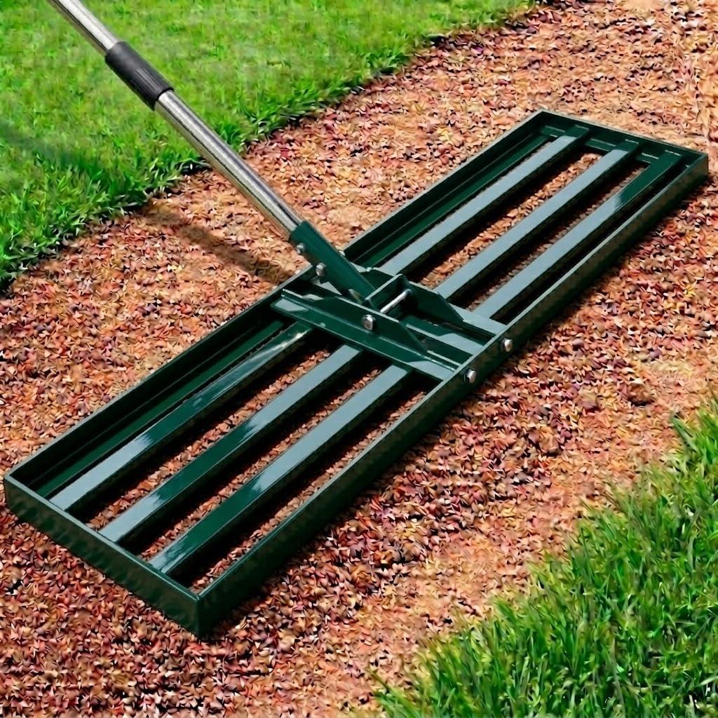 30x10 inch Lawn Leveling Rake, Yumatum 72" Effort Saving Lawn Leveler Tool, Stainless Steel Handle Lawn Leveler for Golf Course Yard Pasture Garden, Professional Lawn Care Landscape Rake(Green)