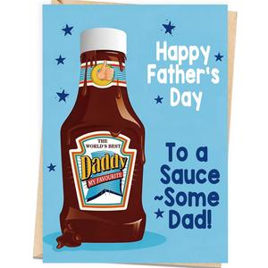 2 x Asmallgf World's Best Daddy Father's Day Card, Funny Sauce Themed, Heartfelt Message Inside, Perfect Fathers Day Decoration Gift for Dad from Son Daughter