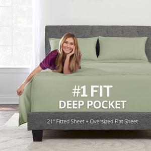 California King Sheet Sets  Deep Pocket California King Sheet Set  [4-Pieces] 21 Cal King Sheets Deep Pocket Fitted, Oversize Flat Sheet, 2 Zipper Closure Pillowcases  Cal King Bed Sheets  Green (Cal King Extra Deep Pocket)