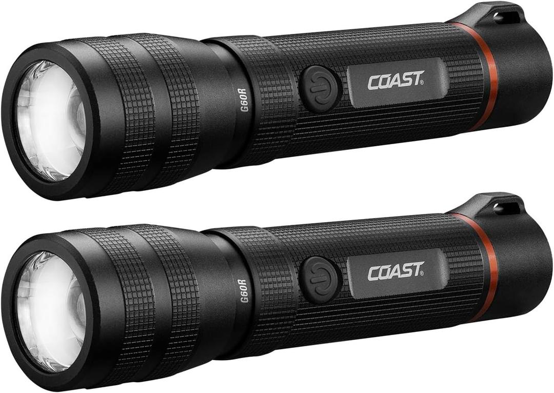 Coast G60R 1000 Lumen Waterproof Rechargeable LED Flashlight, 2-Pack