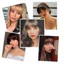 ELEFOCUS Clip in Bangs Real Human Hair 6# 100% Human Hair French Bangs Fake Bangs Hair Clip on bangs for women Fringe with Temples Hairpieces Curved Bangs for Daily Wear