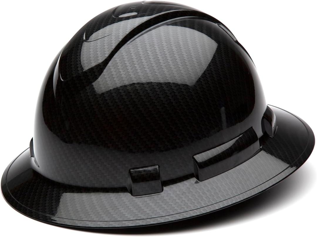 Pyramex Ridgeline Full Brim Hard Hat 4 Point Ratchet Shiny Black Graphite Pattern