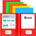 5 x 2 Pocket Folders with Prongs, 5 Pack Paper Folders with Pockets & 3 Prongs