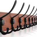 Rustic 32.2" Large Coat Rack Wall Mount, Long Wood Coat Hooks Wall Mount with 8 Triple Hooks, Heavy Duty Wooden for Entryway, Farmhouse Hanging Jackets, Coats, Hats, Bags,Towel