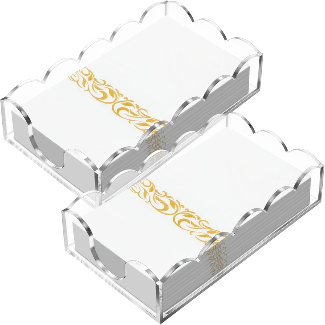 Chunful 2 Pcs Acrylic Napkin Holder Scalloped Acrylic Guest Towel Holder 8.5 x 5 x 2.4 inches Clear Hand Towel Tray for Bathroom Kitchen Disposable Paper Room Accessories