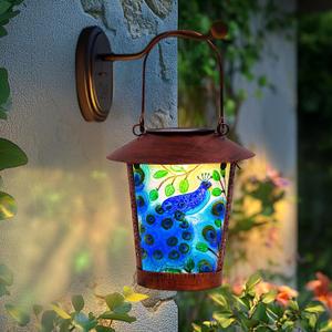 Outdoor Hanging Solar Lanterns Waterproof LED Solar Lights Metal Decoration Outside Hanging Light for Front Door Yard Porch Patio and Landscape (Peacock)