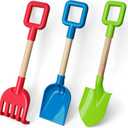 Dilabnba 16'' Kids Beach Shovels Sand Spades Toys Garden Tools, Wood Handle ABS Plastic Spade Rake Scoop for Digging Sandbox Gardening Snow Backyard Summer Outdoor Toy 3-Pack, Blue/Green/Red