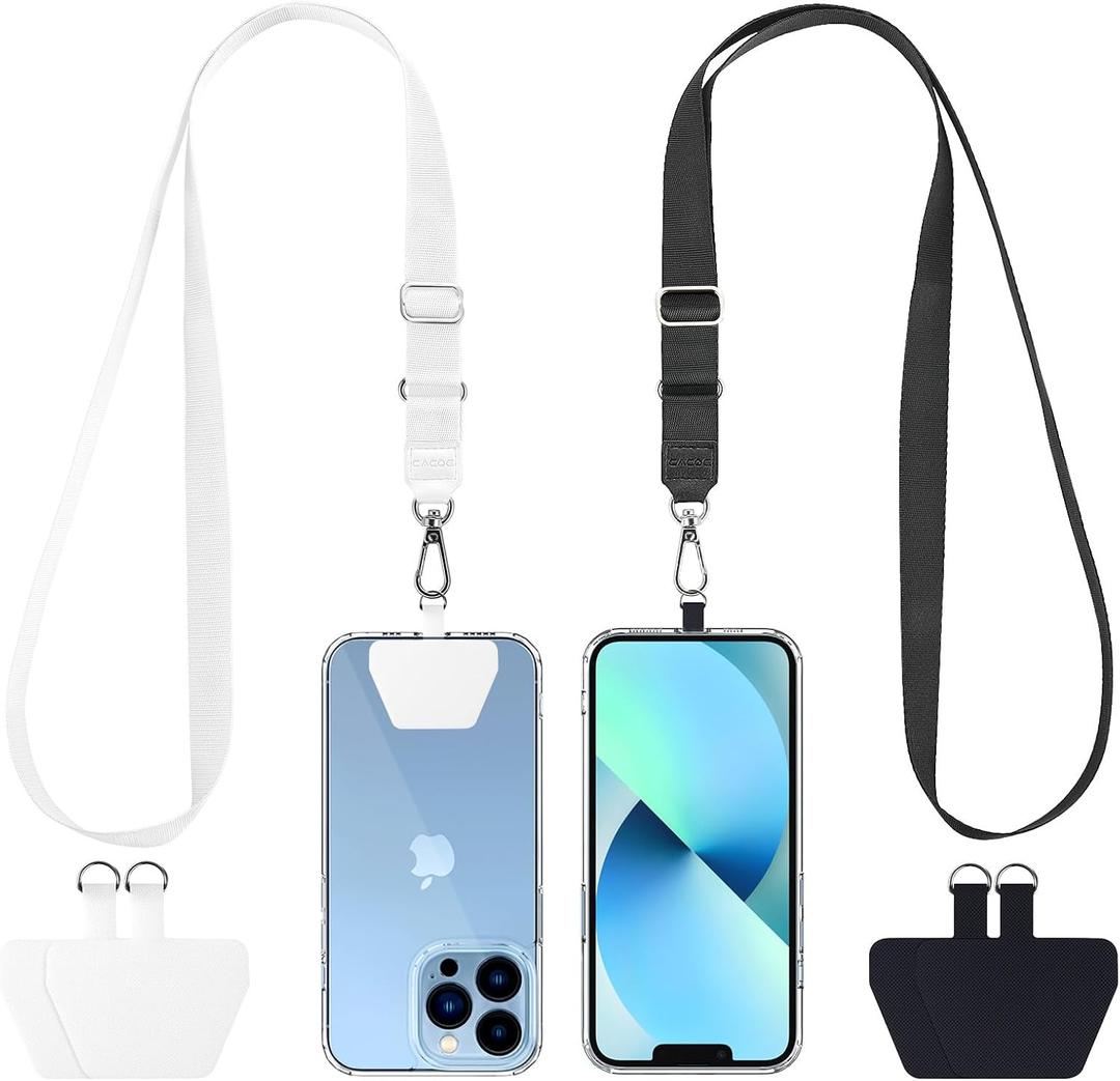 CACOE Phone Lanyard 2 Pcs-Adjustable Neck Strap,Universal Crossbody Lanyards Compatible with Most Smartphones (Black+White, 21.65")