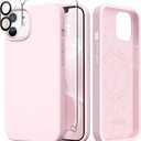 GONEZ Magnetic for iPhone 12 Case / 12 Pro Case, Compatible with MagSafe, [Screen Protector + Camera Lens Protector], Silicone Shockproof Anti-Scratch Protective Phone Case 6.1 inch, Chalk Pink