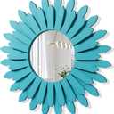 Honiway Beach Wall Decor Mirror 21 inch Wood Coastal Wall Decor Sunburst Boho Home Decor Room Decor for Bedroom Living Room Entryway Cyan