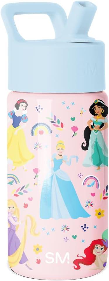 Simple Modern Kids Summit Water Bottle with Straw Lid | Disney Princess 14oz Stainless Steel Cup Insulated Tumbler for Girls, School | Princess Rainbows