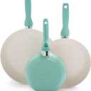 GreenPan Rio Healthy Ceramic Nonstick 7" 9.5" and 11" Frying Pan Skillet Set, PFAS-Free, Dishwasher Safe, Turquoise