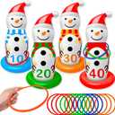 Christmas Ring Toss Game Inflatable Snowman Christmas Party Games for Kids Family Adults Xmas Activities Supplies Decoration Indoor Outdoor Garden Toys 4 Scoreboard Snowman,12 Plastic Rings Gifts