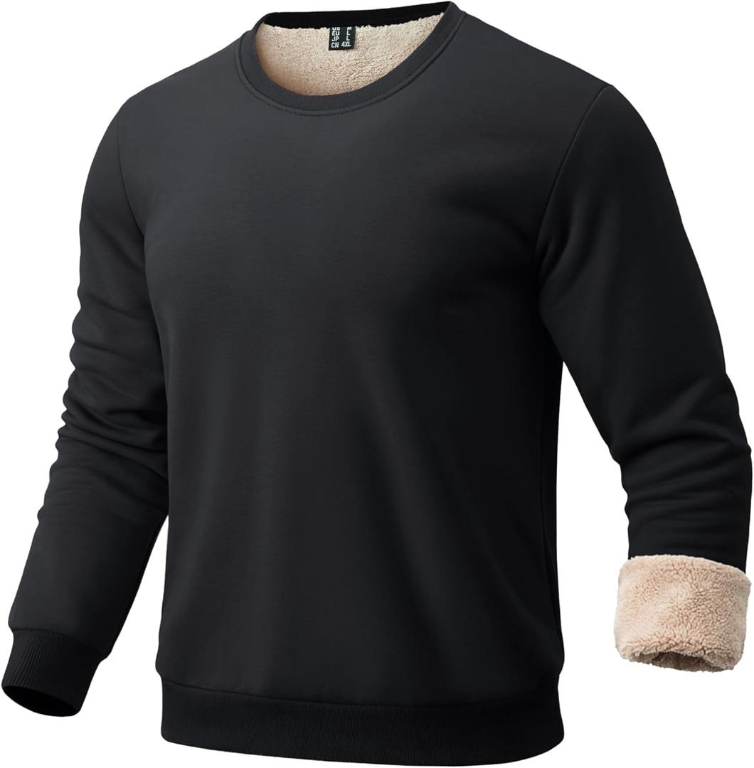 EKLENTSON Mens Sherpa Lined Sweatshirts Winter Thick Warm Fleece Lined Sweatshirt Cotton Crewneck Pullover Casual Tops (Small, Black)