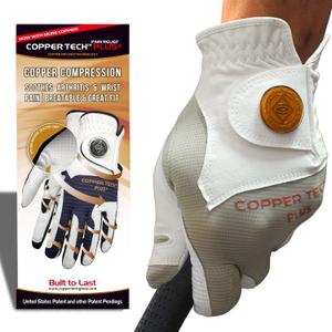 Copper Tech Mens Golf Gloves - Joint Support for Golfers with Copper Compression - 100% AAA Synthetic Leather - Built for Comfort & Joint-Friendly - Golf Gloves Men Both Handed Golfers (2nd Gen) (X-Large, White/Khaki)