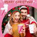 Layhit 100 Sets Pink Christmas Disposable Coffee Cups with Lids Sleeves and Stirring Straws 12oz Snowflake Coffee Paper Cups for Christmas Party Supplies